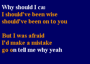 Why should I cm
I should've been wise
should've been on to you

But I was afraid
I'd make a mistake
go on tell me why yeah