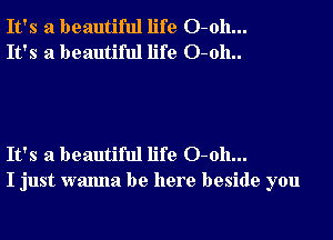 It's a beautiful life 0-011...
It's a beautiful life O-oh..

It's a beautiful life 0-011...
I just wanna be here beside you