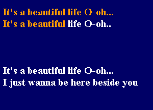 It's a beautiful life 0-011...
It's a beautiful life O-oh..

It's a beautiful life 0-011...
I just wanna be here beside you