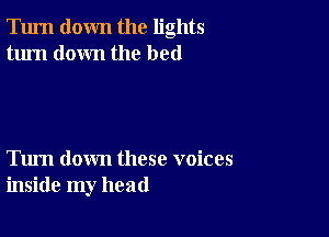 Turn down the lights
turn down the bed

Tum down these voices
inside my head