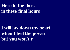 Here in the dark
in these final hours

I will lay down my head
when I feel the power
but you won't r