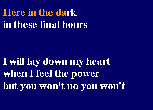 Here in the dark
in these final hours

I will lay down my head
when I feel the power
but you won't no you won't