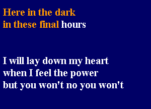 Here in the dark
in these final hours

I will lay down my head
when I feel the power
but you won't no you won't