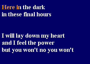 Here in the dark
in these final hours

I will lay down my head
and I feel the power
but you won't no you won't