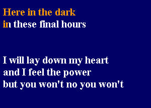 Here in the dark
in these final hours

I will lay down my head
and I feel the power
but you won't no you won't