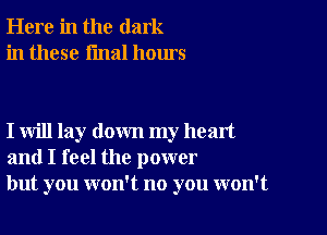 Here in the dark
in these final hours

I will lay down my head
and I feel the power
but you won't no you won't