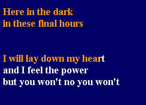 Here in the dark
in these final hours

I will lay down my head
and I feel the power
but you won't no you won't