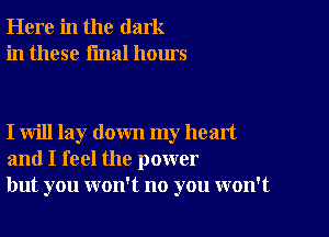 Here in the dark
in these final hours

I will lay down my head
and I feel the power
but you won't no you won't