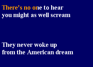 There's no one to hear
you might as well scream

They never woke up
from the American dream