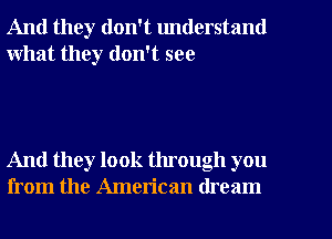 And they don't understand
what they don't see

And they look through you
from the American dream