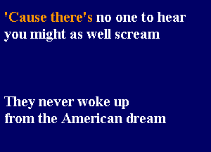 'Cause there's no one to hear
you might as well scream

They never woke up
from the American dream