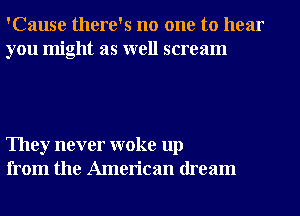 'Cause there's no one to hear
you might as well scream

They never woke up
from the American dream