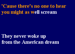 'Cause there's no one to hear
you might as well scream

They never woke up
from the American dream