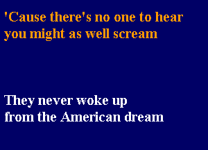 'Cause there's no one to hear
you might as well scream

They never woke up
from the American dream