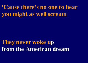 'Cause there's no one to hear
you might as well scream

They never woke up
from the American dream