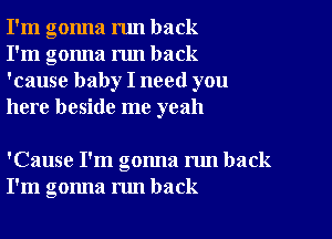 I'm gonna run back
I'm gonna run back
'cause baby I need you
here beside me yeah

'Cause I'm gonna run back
I'm gonna nm back