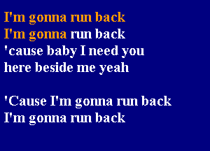 I'm gonna run back
I'm gonna run back
'cause baby I need you
here beside me yeah

'Cause I'm gonna run back
I'm gonna nm back