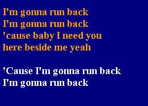 I'm gonna run back
I'm gonna run back
'cause baby I need you
here beside me yeah

'Cause I'm gonna run back
I'm gonna nm back