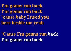 I'm gonna run back
I'm gonna run back
'cause baby I need you
here beside me yeah

'Cause I'm gonna run back
I'm gonna nm back