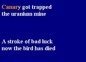 Canary got trapped
the uranium mine

A stroke of bad luck
now the bird has (lied