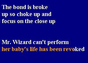 The bond is broke
up so choke up and
focus on the close up

Mr. Wizard can't perform
her baby's life has been revoked