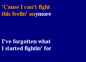 'Cause I can't light
this feelin' anymore

I've forgotten what
I started lightin' for