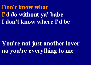 Don't know What
I'd do without ya' babe
I don't know where I'd be

You're not just another lover
no you're everything to me