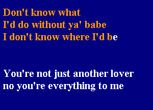 Don't know What
I'd do without ya' babe
I don't know where I'd be

You're not just another lover
no you're everything to me