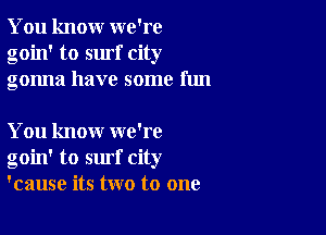 You knour we're
goin' to surf city
gonna have some fun

You know we're
goin' to surf city
'cause its two to one