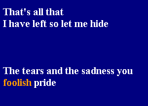 That's all that
I have left so let me hide

The tears and the sadness you
foolish pride