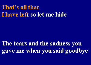 That's all that
I have left so let me hide

The tears and the sadness you
gave me When you said goodbye