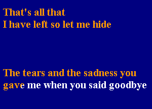 That's all that
I have left so let me hide

The tears and the sadness you
gave me When you said goodbye