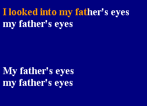 I looked into my father's eyes
my father's eyes

My father's eyes
my father's eyes