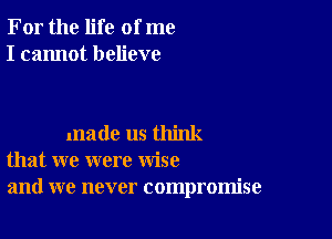 For the life of me
I cannot believe

made us think
that we were wise
and we never compromise