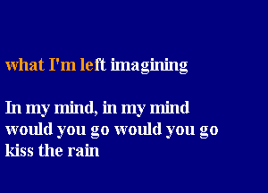 what I'm left imagining

In my mind, in my mind
would you go would you go
kiss the rain