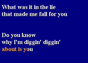 What was it in the lie
that made me fall for you

Do you know
why I'm diggin' diggin'
about is you