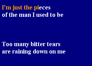 I'm just the pieces
of the man I used to be

Too many bitter tears
are raining down on me