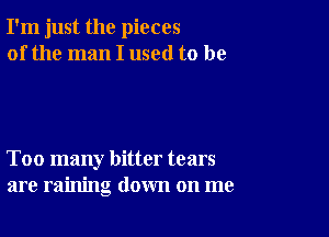 I'm just the pieces
of the man I used to be

Too many bitter tears
are raining down on me