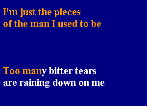 I'm just the pieces
of the man I used to be

Too many bitter tears
are raining down on me