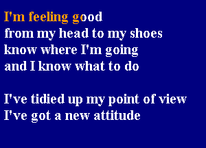 I'm feeling good

from my head to my shoes
knowr Where I'm going
and I knowr What to do

I've tidied up my point of View
I've got a neur attitude