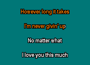 However long it takes

I'm never givin' up

No matterwhat

llove you this much