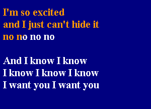 I'm so excited
and I just can't hide it
no no no no

And I know I know
I know I know I know
I want you I want you