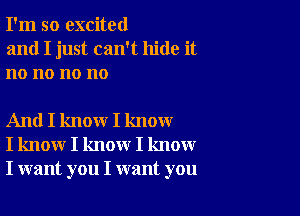 I'm so excited
and I just can't hide it
no no no no

And I know I know
I know I know I know
I want you I want you