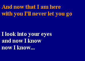 And now that I am here
With you I'll never let you go

I look into your eyes
and now I know
now I know...