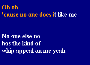 Oh oh
'cause no one does it like me

No one else no
has the kind of
whip appeal on me yeah