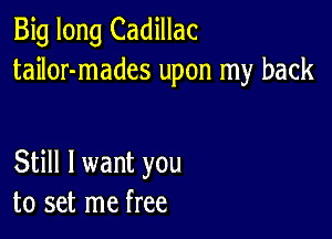 Big long Cadillac
tailor-mades upon my back

Still I want you
to set me free