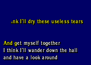 .nk I'll dry these useless tears

And get myself together
I think I'll wander down the hall
and have a look around