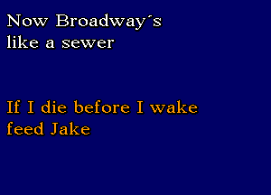 Now Broadway's
like a sewer

If I die before I wake
feed Jake