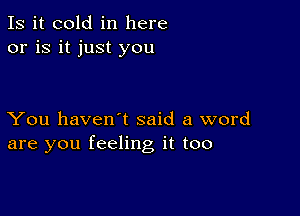 Is it cold in here
or is it just you

You haven't said a word
are you feeling it too