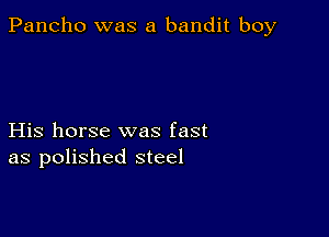 Pancho was a bandit boy

His horse was fast
as polished steel